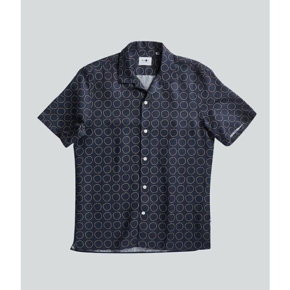 NN07 NO NATIONALITY Miyagi 5034 Button Down Bowling Shirt Navy Blue Size M - Picture 1 of 8